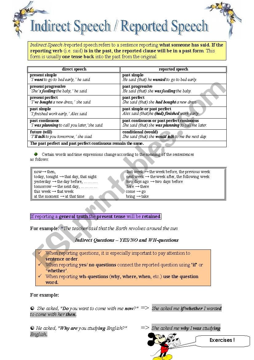 reported speech worksheet