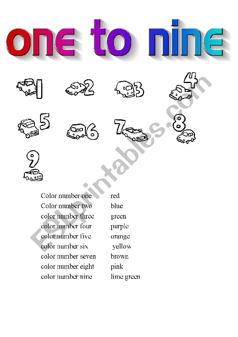 Numbers  One to Nine worksheet