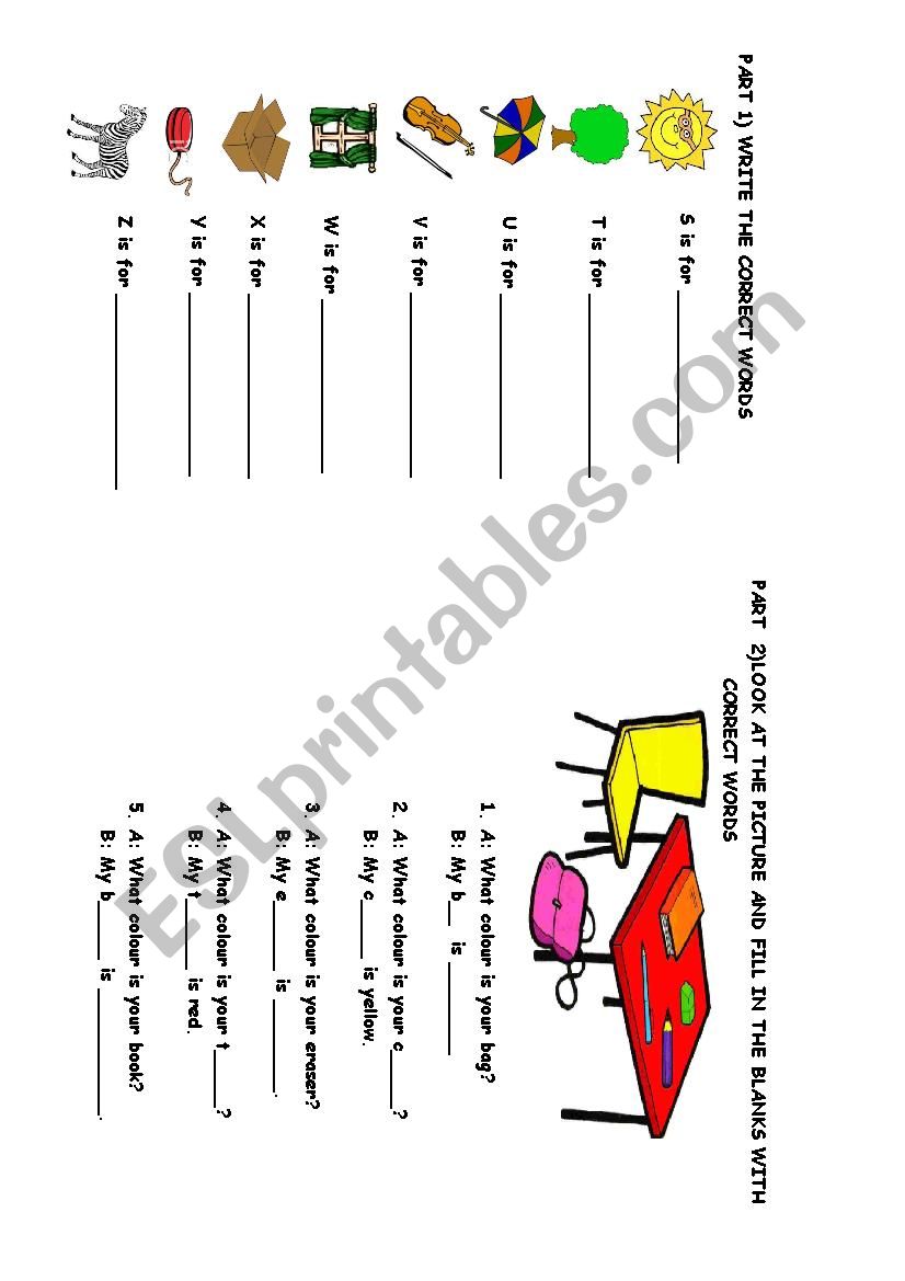 vocabulary building colors classroom objects