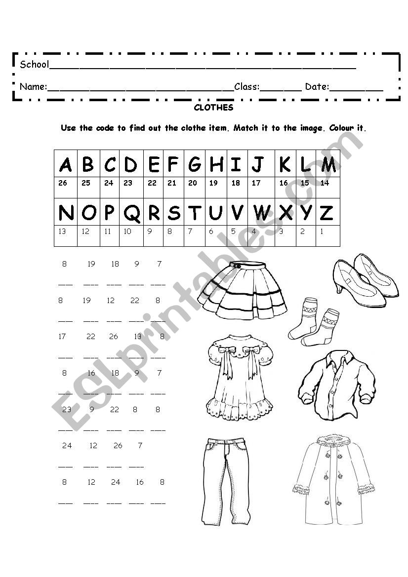 Clothes worksheet