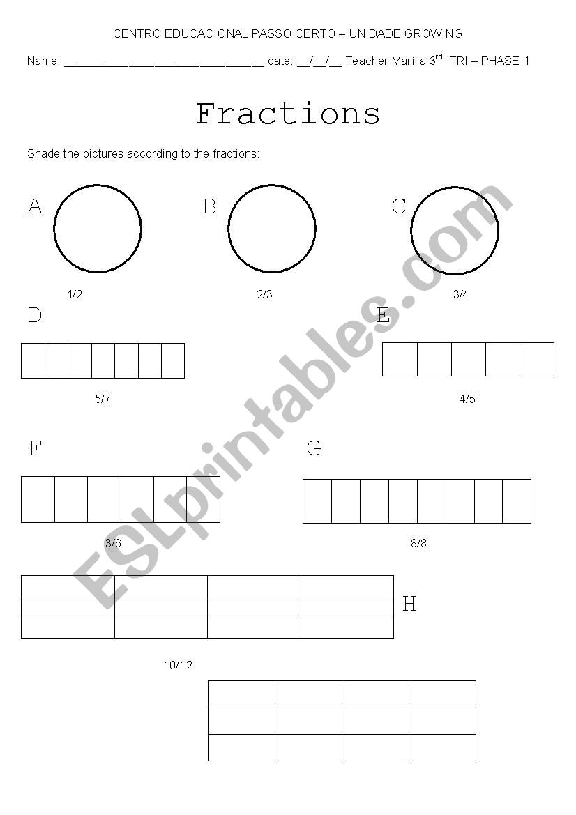 Fractions - shade the pictures