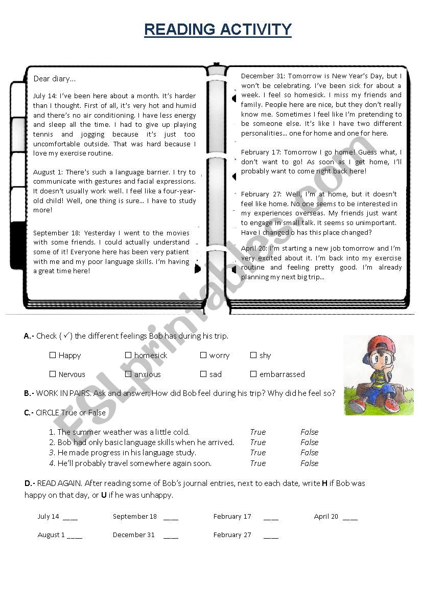 Reading about feelings worksheet