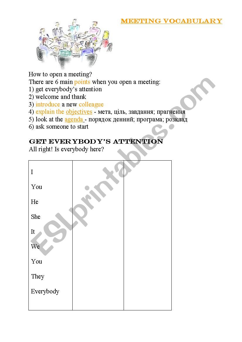 meetings worksheet