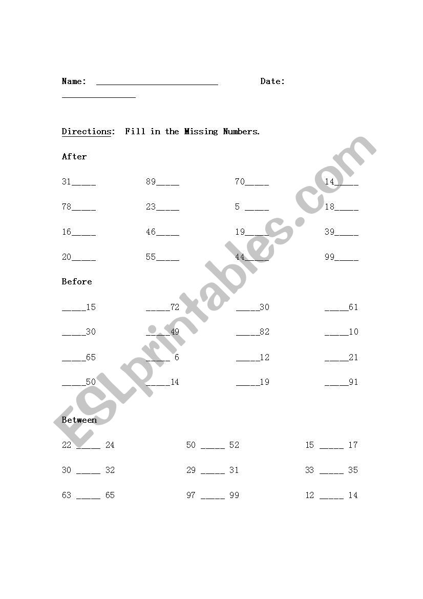 Fill In The Blank-Before/After/Between Fill In The Blank-Before/After/Between