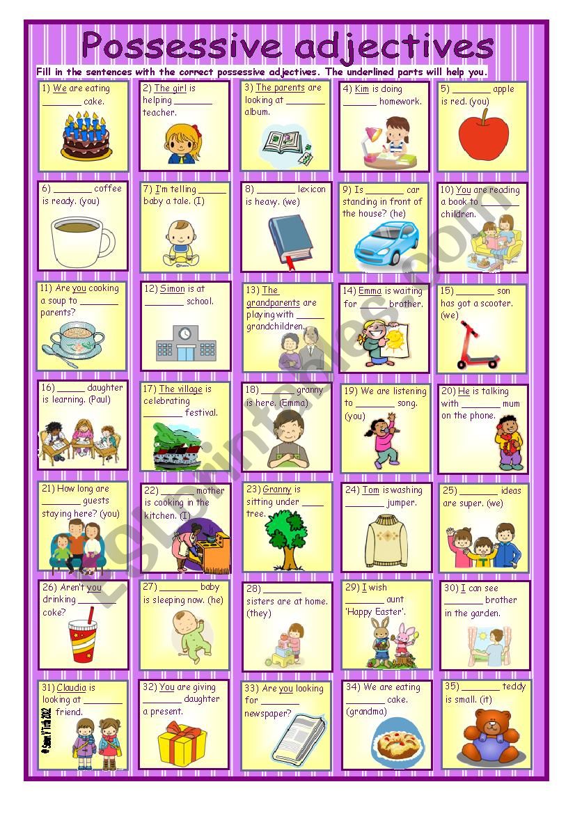Possessive adjectives in sentences *** with key