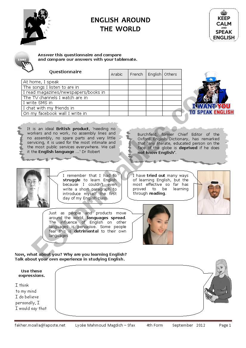 english around the world worksheet