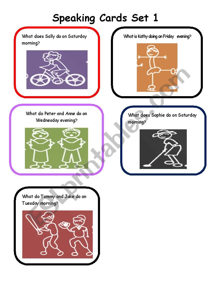 Stick people- SPEAKING CARDS FOR SIMPLE PRESENT AND PRESENT CONTINUOUS (Set 1)