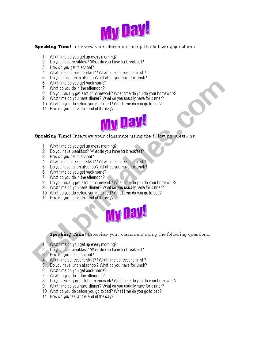 Interview: MY DAY! worksheet