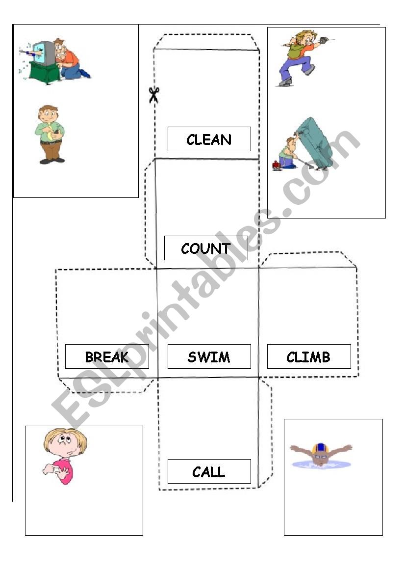 Cube verbs for Kids worksheet