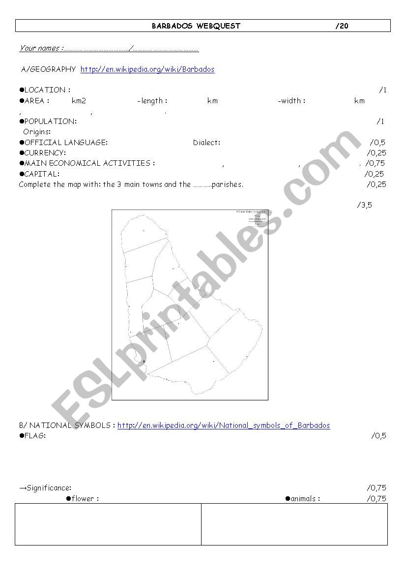 BARBADOS WEBQUEST worksheet