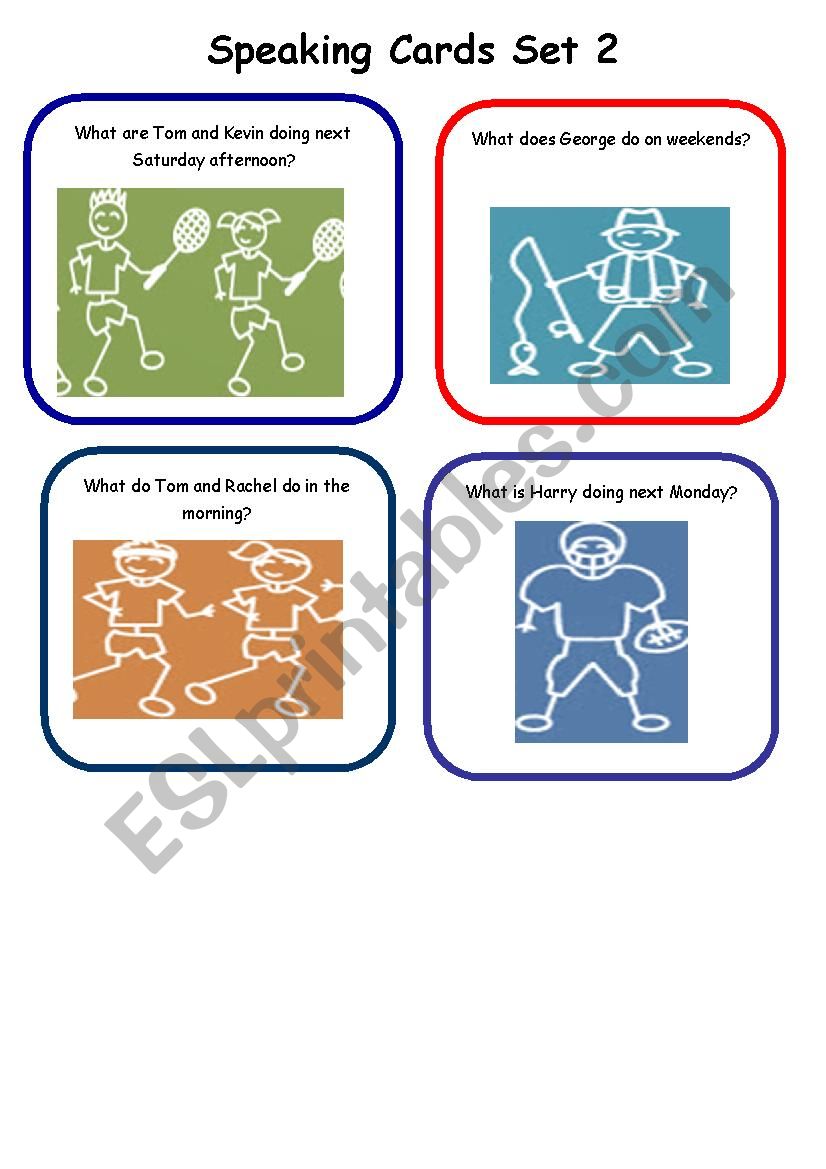 Stick people- SPEAKING CARDS FOR SIMPLE PRESENT AND PRESENT CONTINUOUS (Set 2)