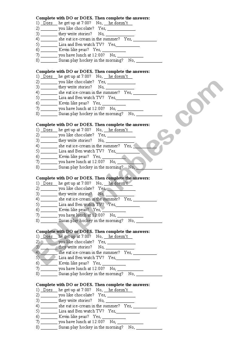 Do or Does? worksheet