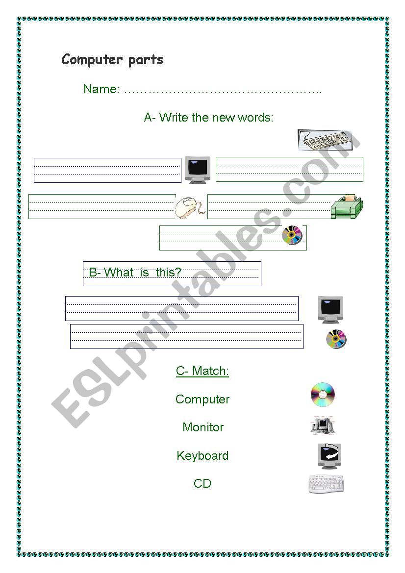 computre parts worksheet