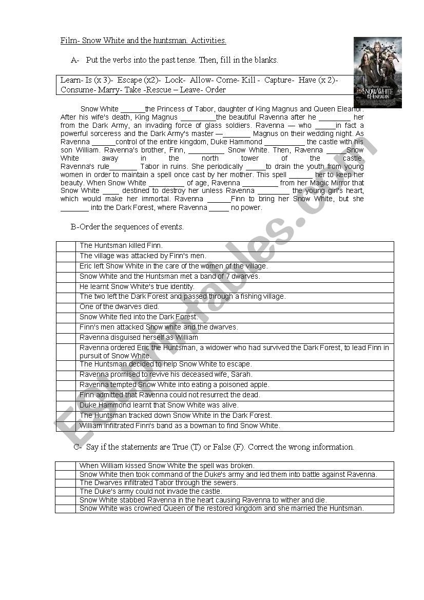 Snow White and the Huntsman worksheet