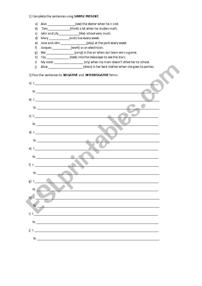 Simple Present Exercises worksheet