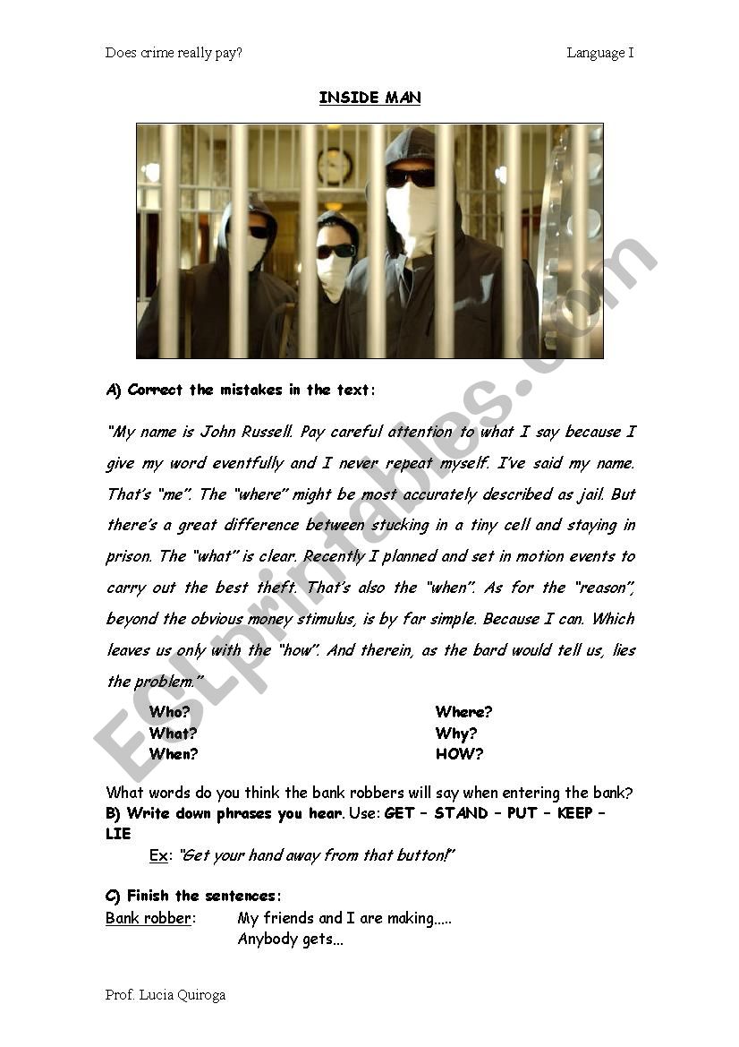 Inside man movie worksheet