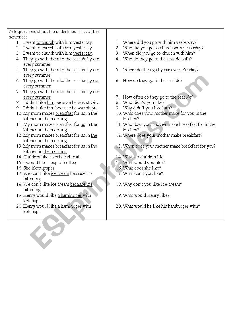 Questions about different parts of speech