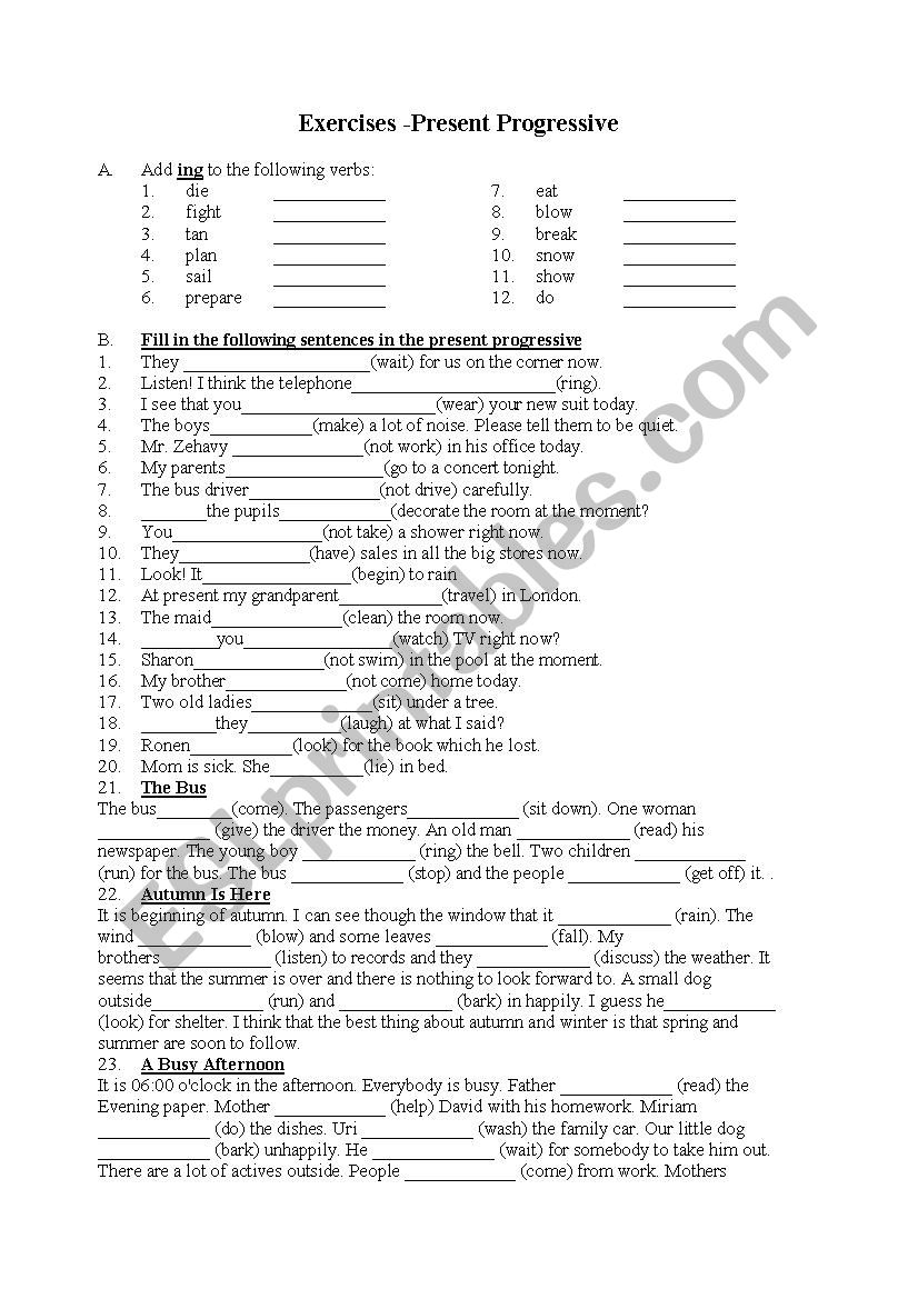 Present Progressive Activity worksheet