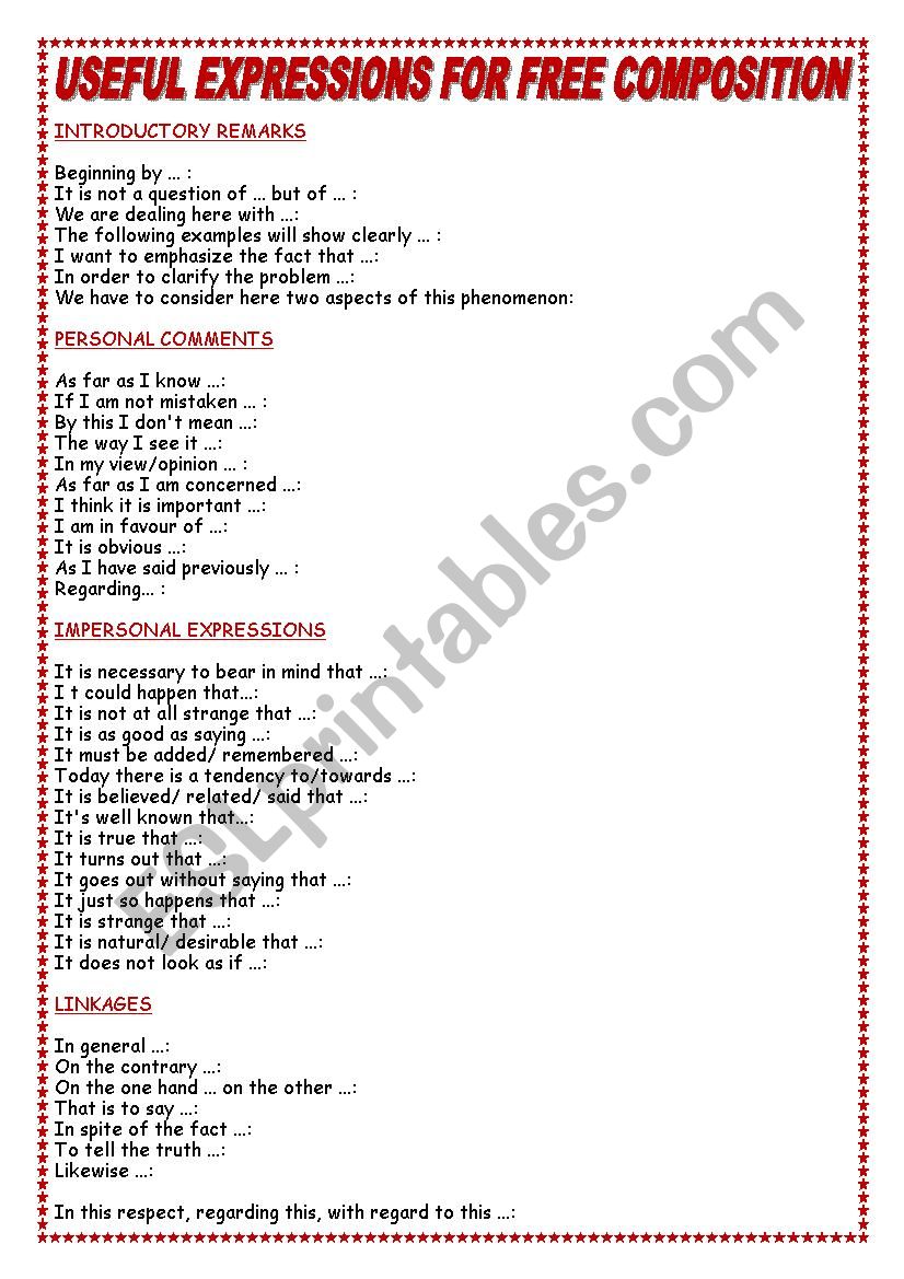 USEFUL EXPRESSIONS FOR FREE COMPOSITION, YOLANDA