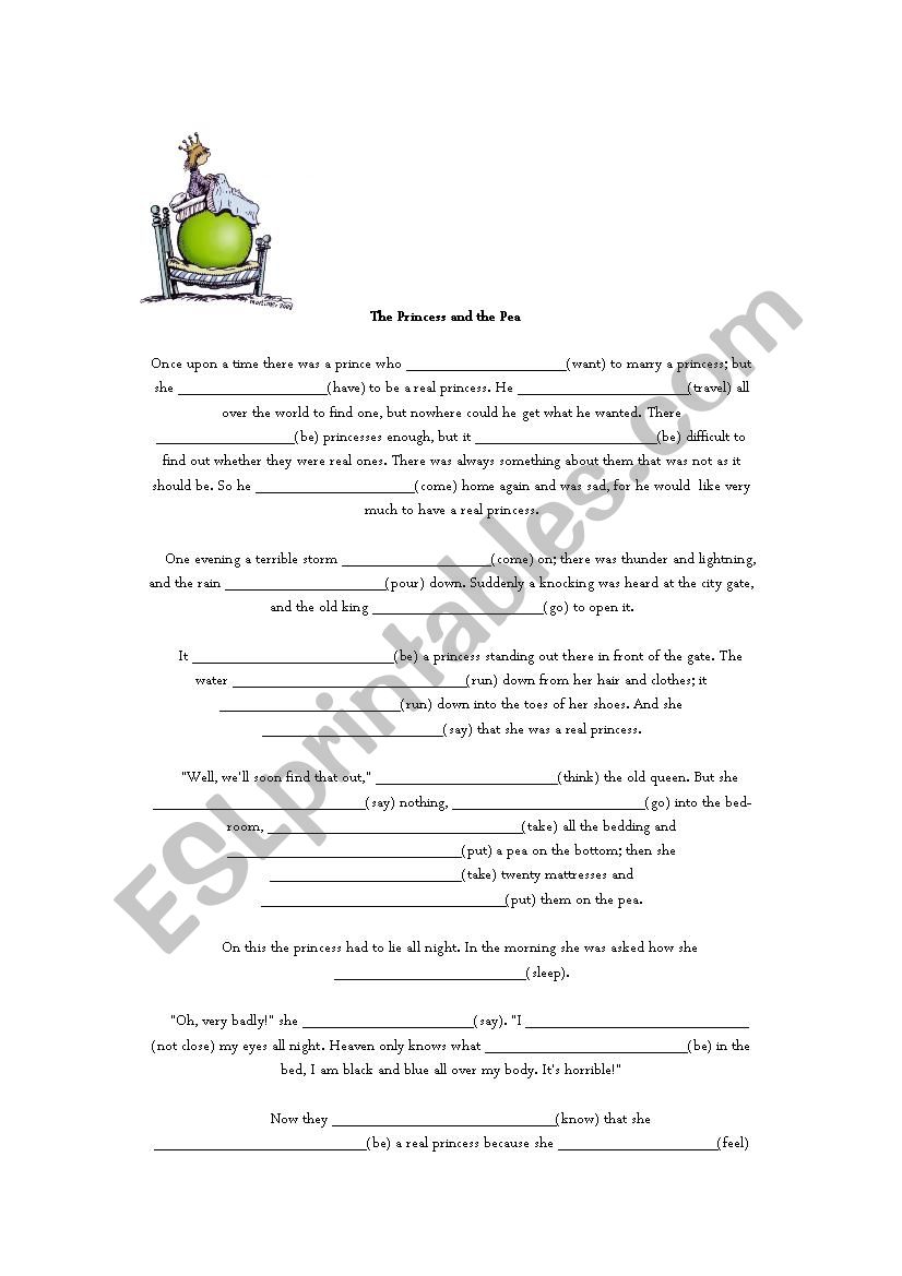 The Princess and The Pea worksheet