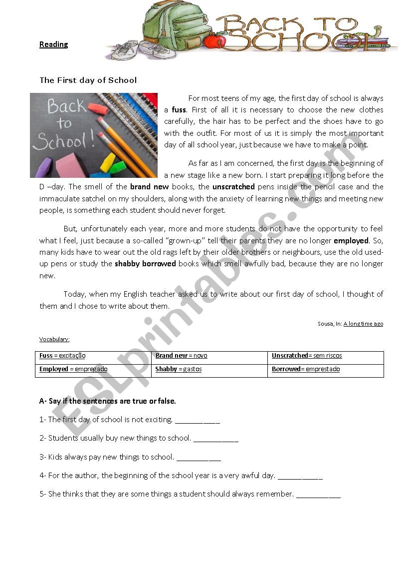 Back to school worksheet