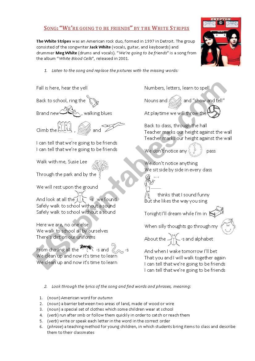 Wonder - We are gonna be friends - Lyrics worksheet