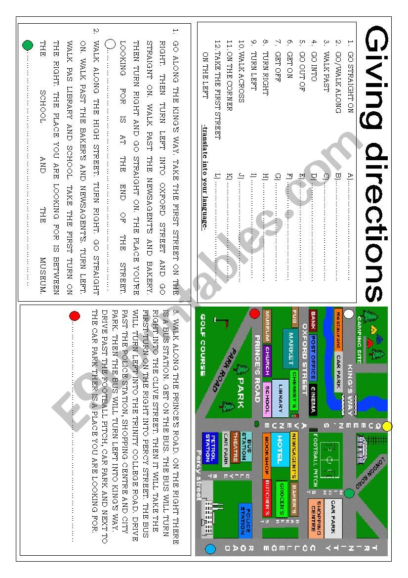 Giving directions in the city worksheet