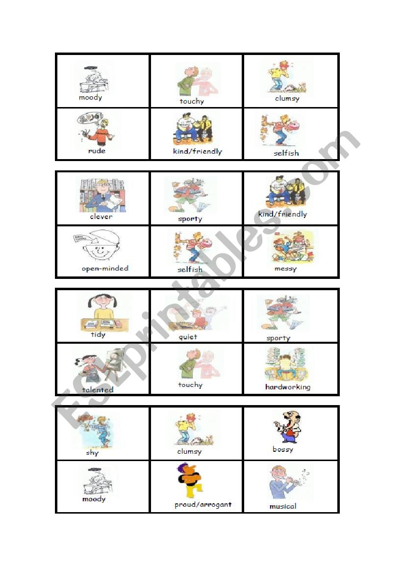 Bingo : personality (7) worksheet