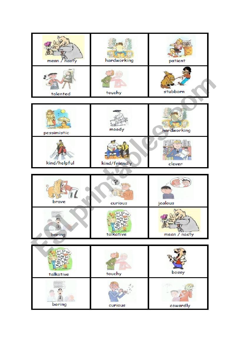 Bingo : personality worksheet