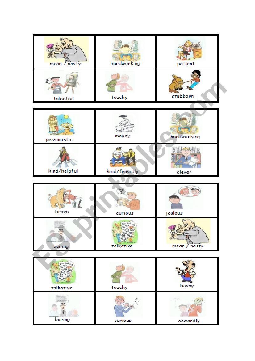 Bingo : personality worksheet