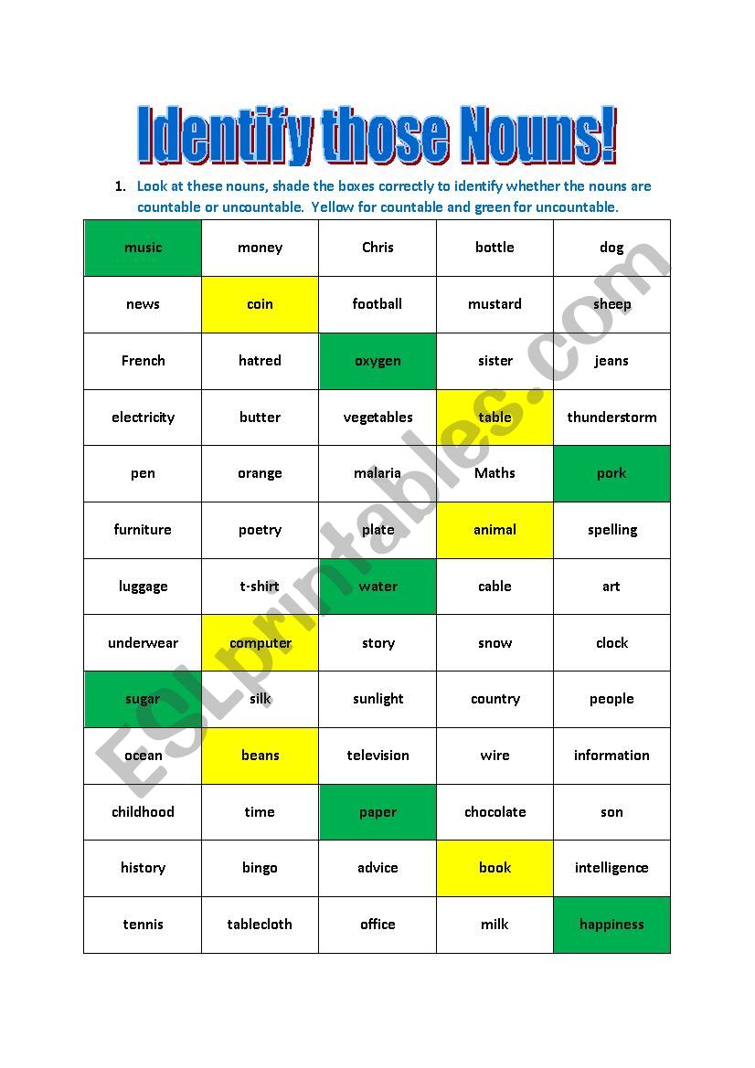 Identify those Nouns! worksheet