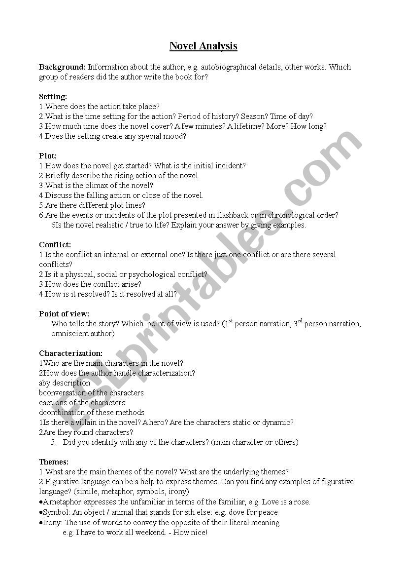 novel analysis for upper classes