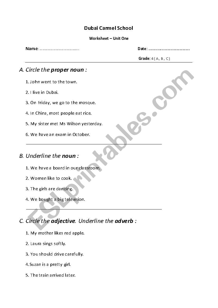 Common and proper nouns worksheet
