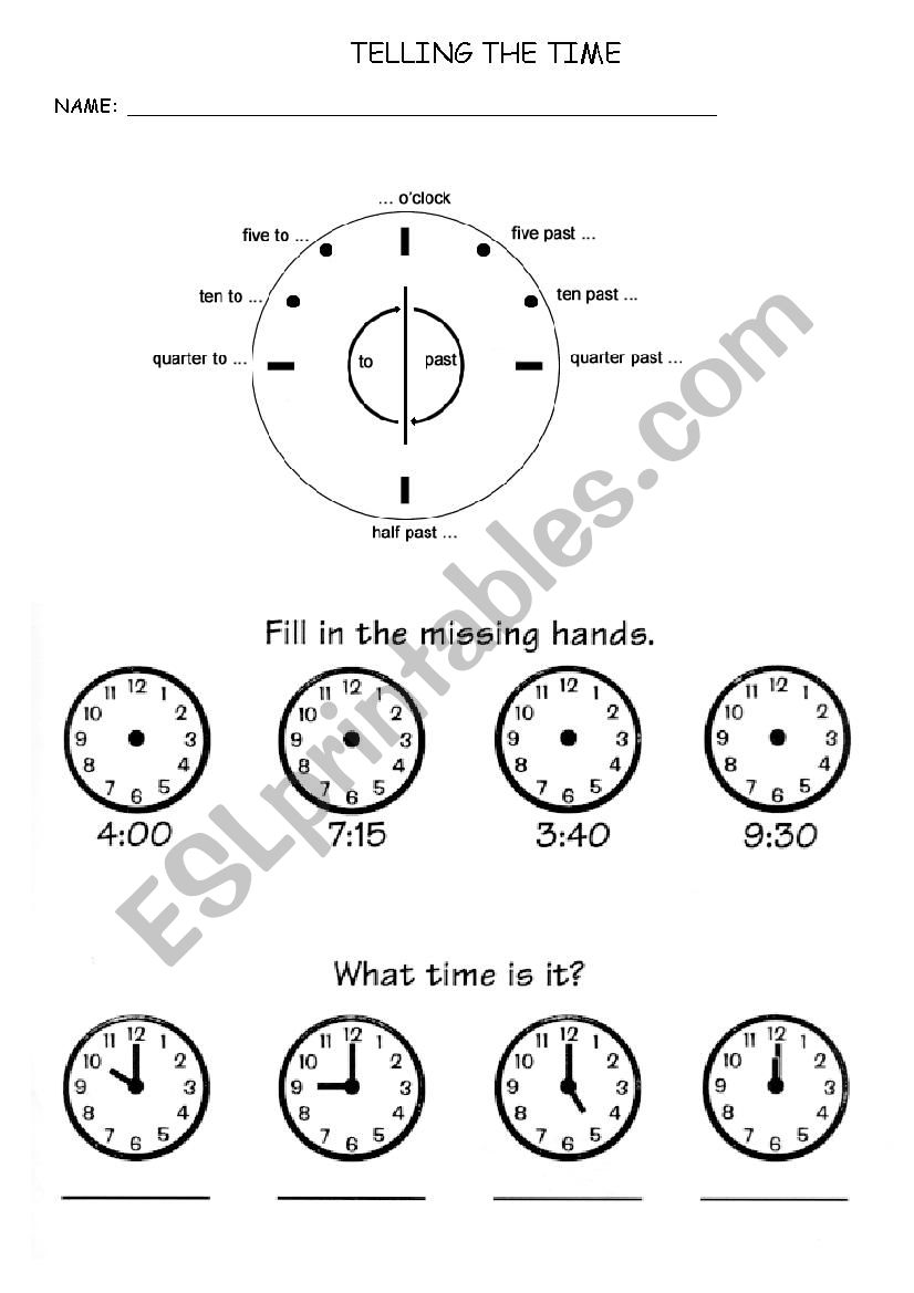 Telling the time worksheet