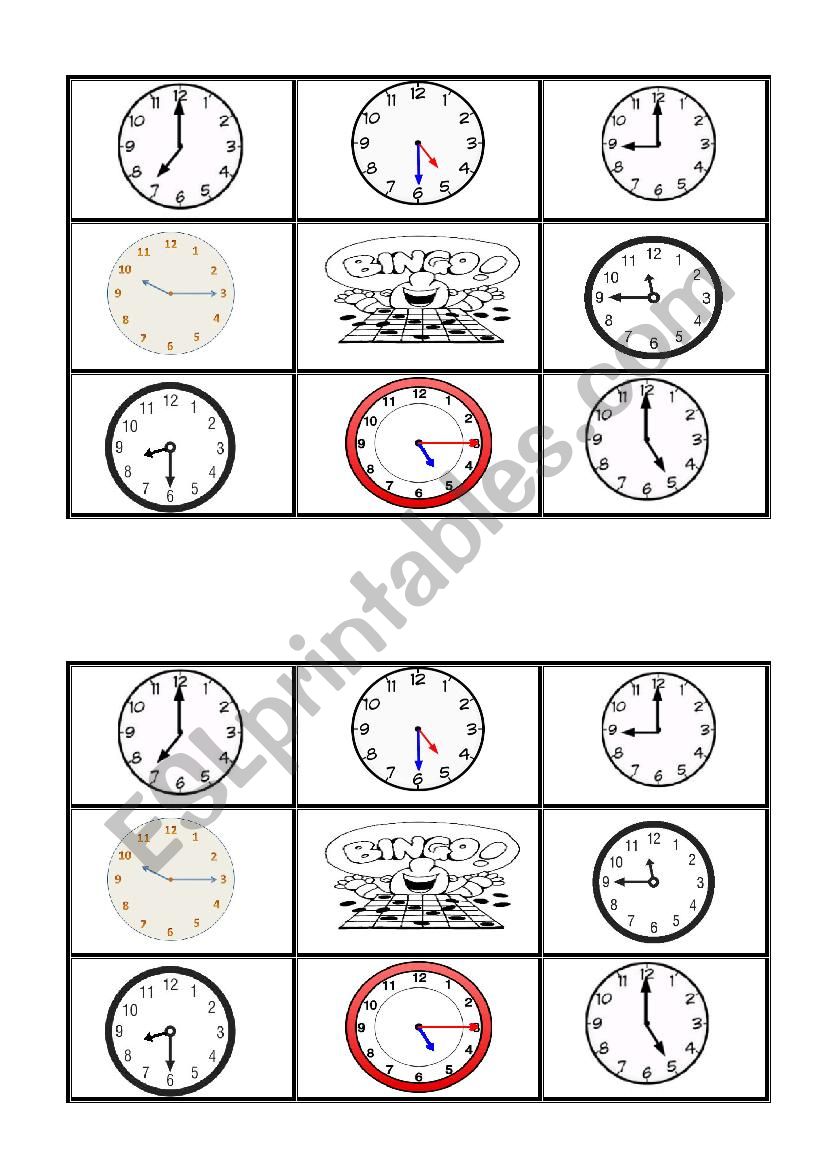 telling the time  bingo 1 worksheet