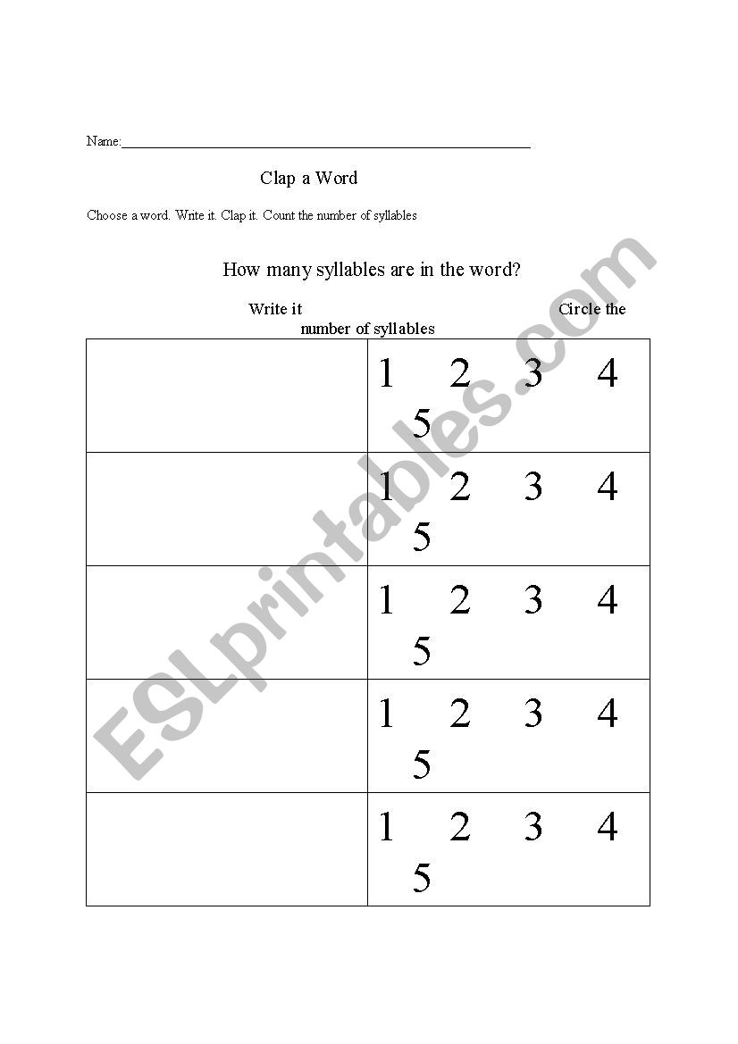 Syllables worksheet