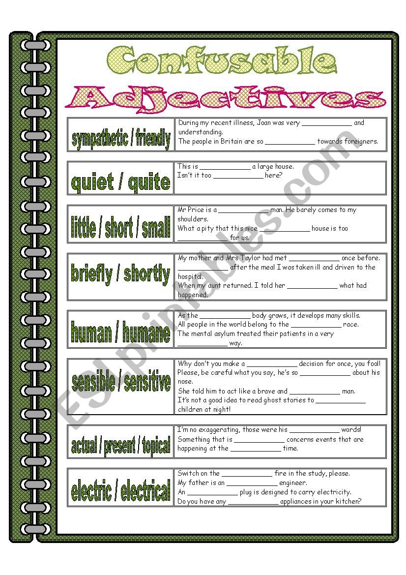 Confusable Adjectives worksheet