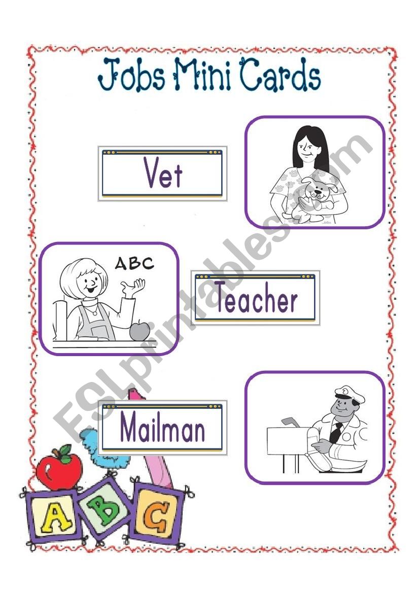 jobs mini cards worksheet