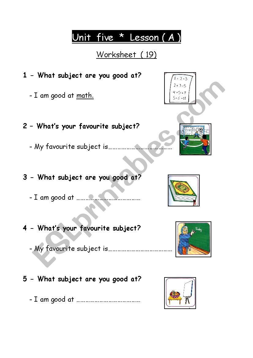 school subjects worksheet