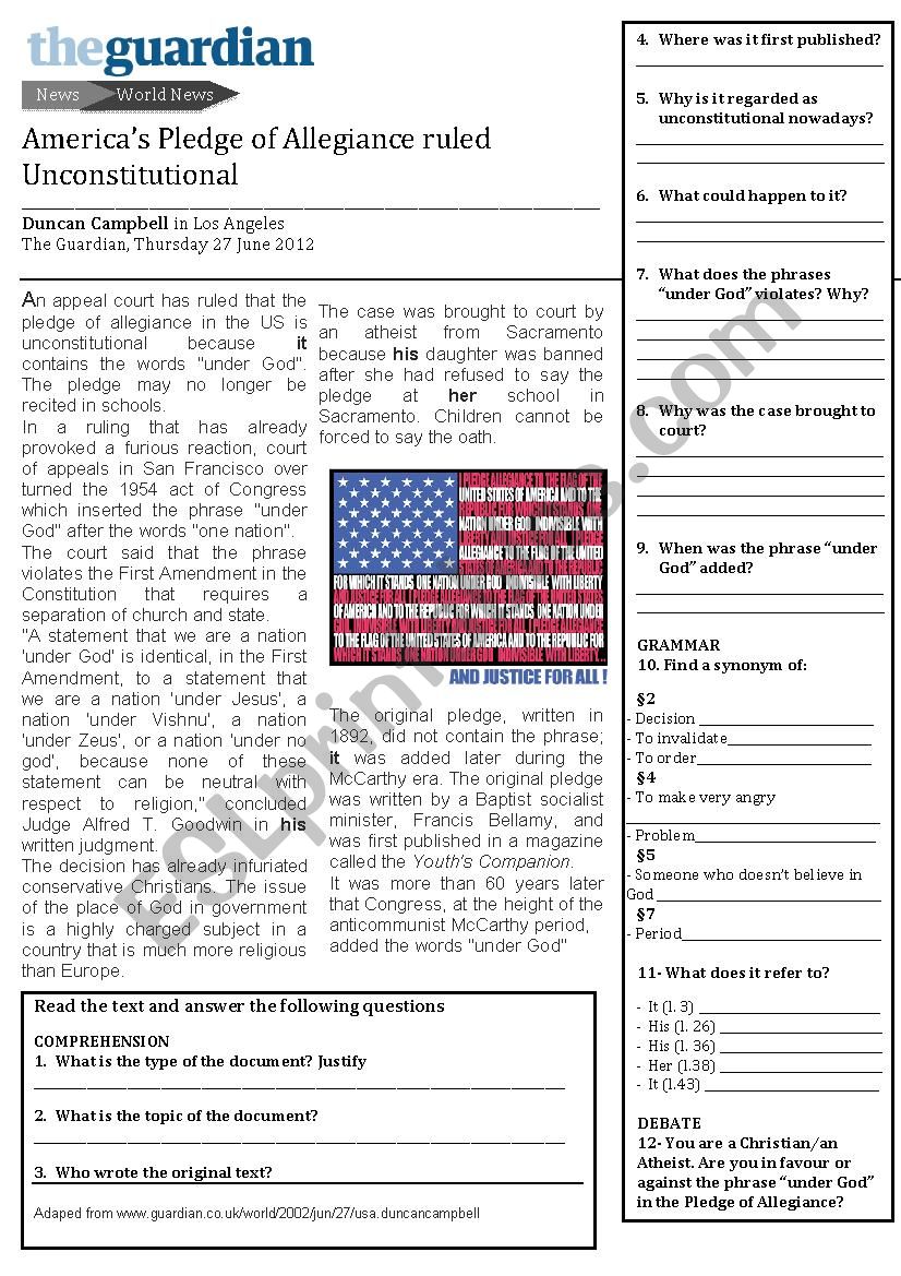 Americaâ€™s Pledge of Allegiance ruled Unconstitutional