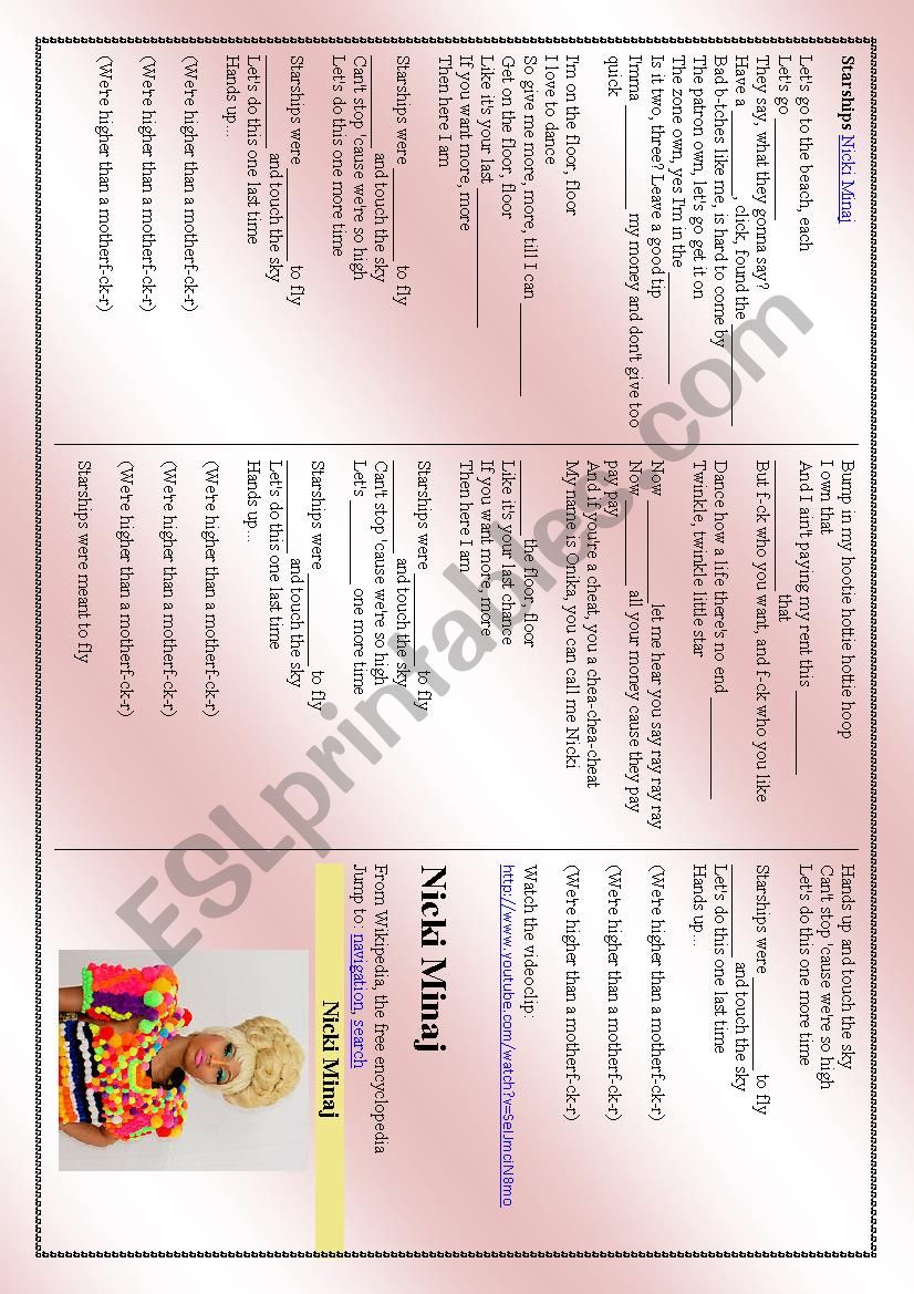 Nicki Minaj - Starships   worksheet