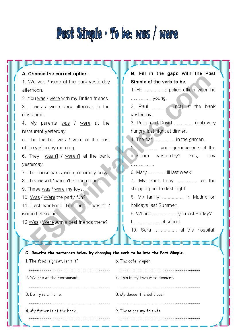 To be - Past Simple worksheet