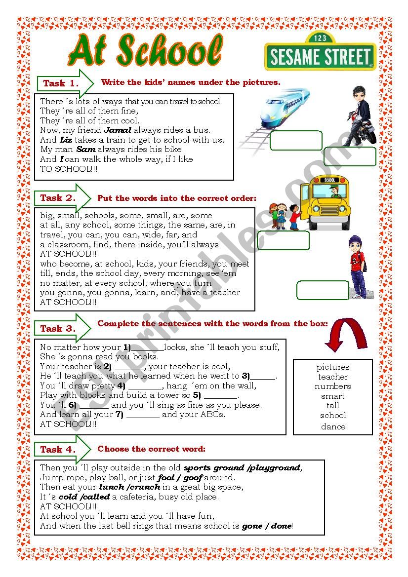 School song worksheet