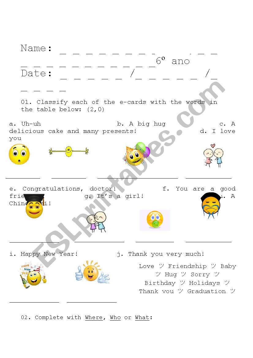 Exam for 6th grade worksheet