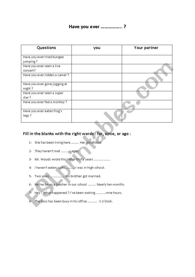 The present perfect worksheet