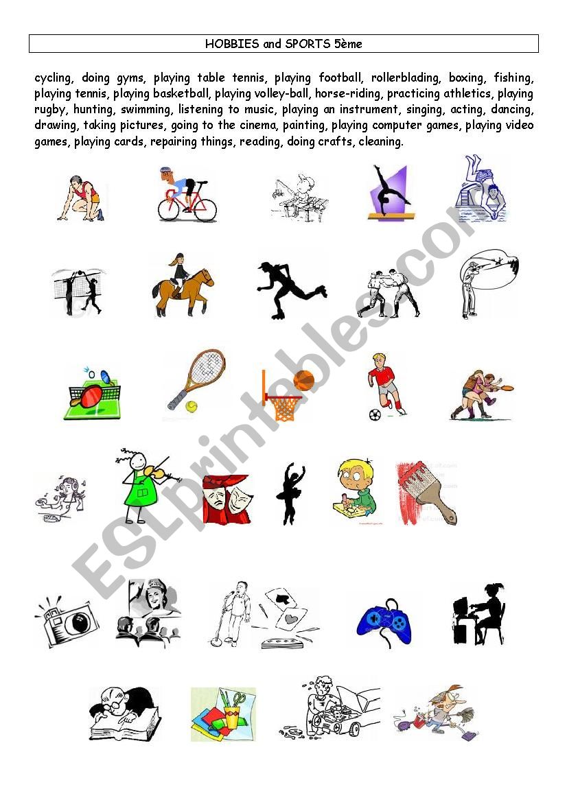 hobbies and sports worksheet