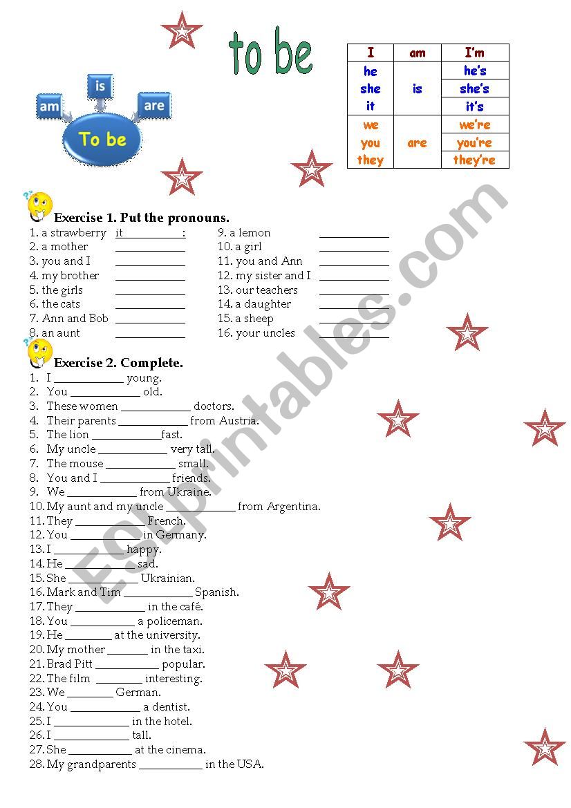 Verb to be.Present Simple worksheet