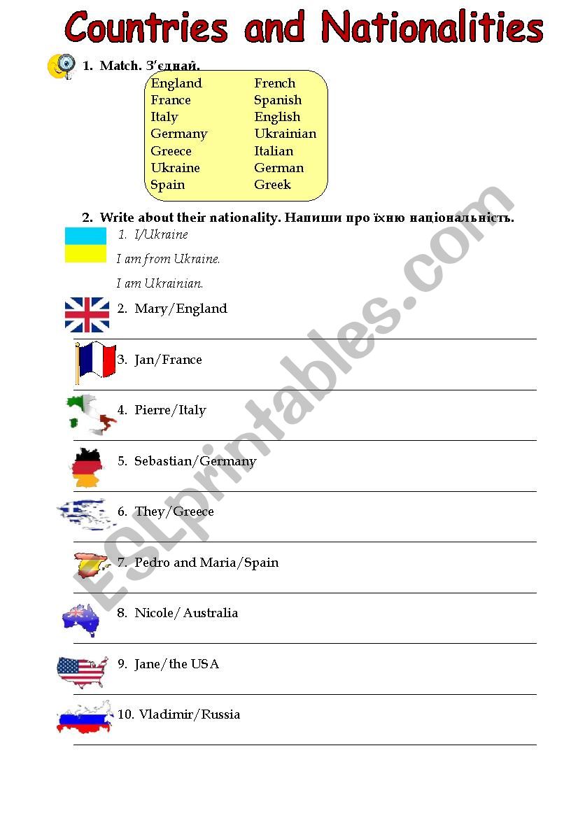 Nationalities worksheet