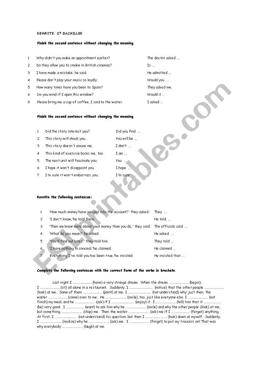 rewrite bachillerato worksheet