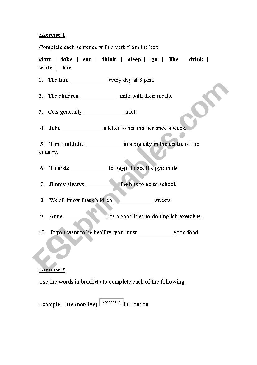 Simple Present worksheet